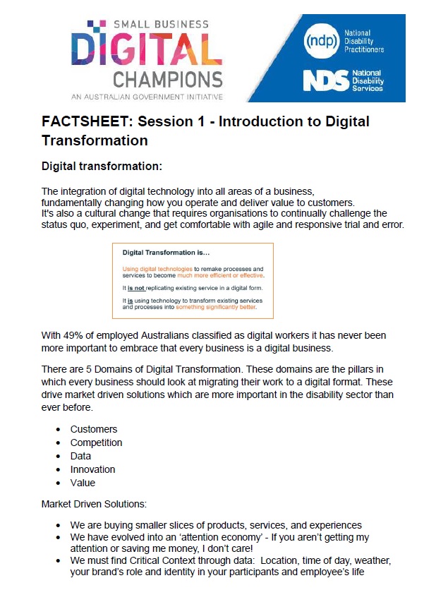 Introduction to Digital Transformation Session 1 Factsheet